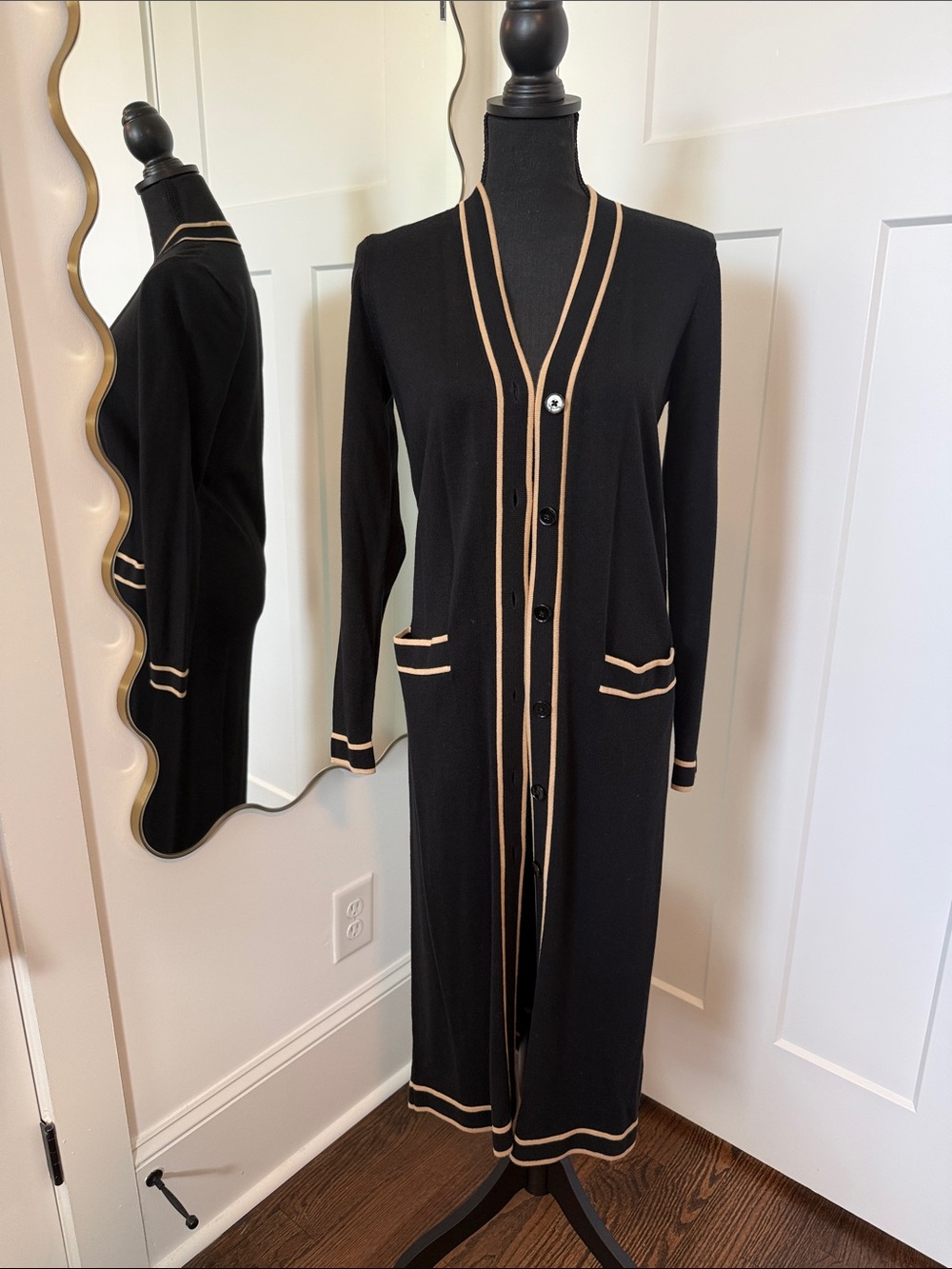 Lauren Ralph Lauren Black Cardigan with Tan Contrast Trim